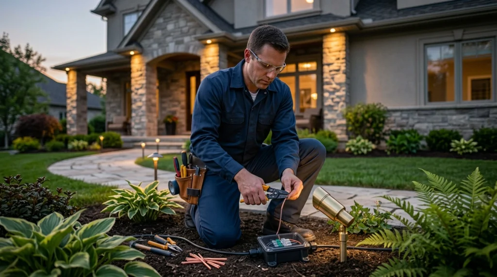 outdoor landscape lighting installation