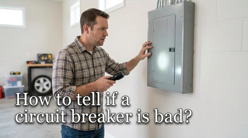 How to tell if a circuit breaker is bad: homeowner checking a home electrical panel (AI-generated image)